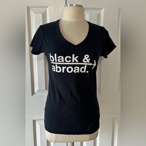 Black & Abroad V-Neck Graphic Tee – Size L
